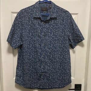 Black Brown 1826 | Blue | Patterned | Button Down | Short Sleeve | Shirt |Size L